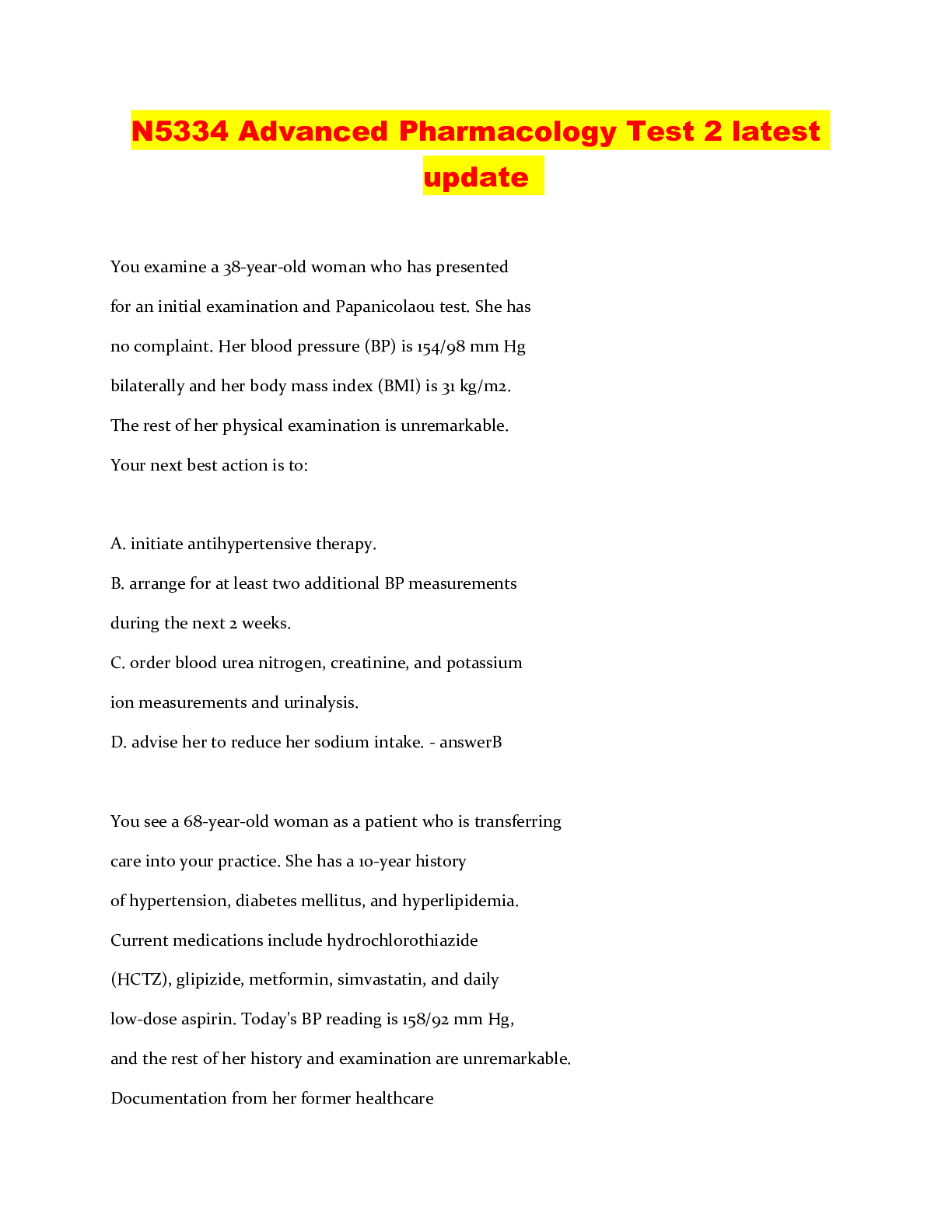 Preview of N5334 Advanced Pharmacology Test 2 latest update